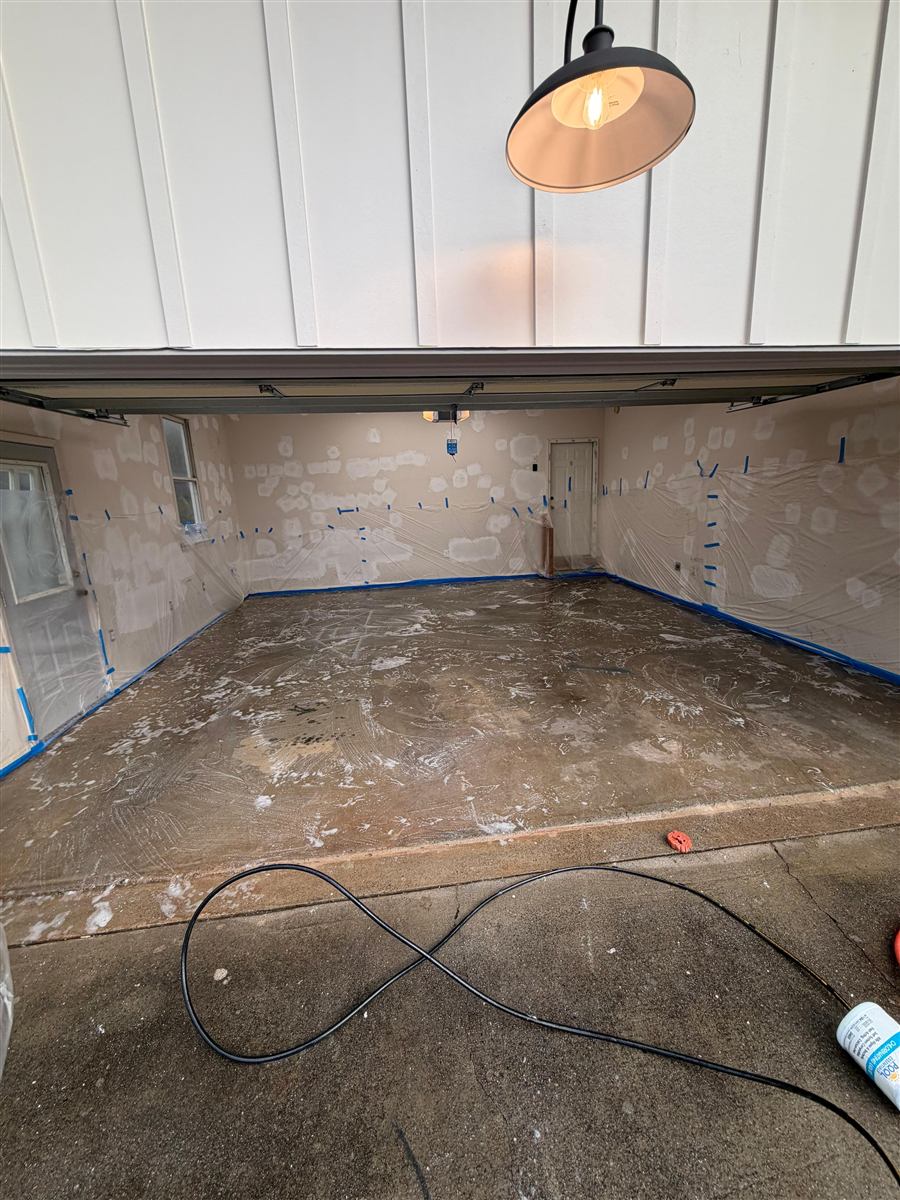 Garage with fresh drywall hung before finishing